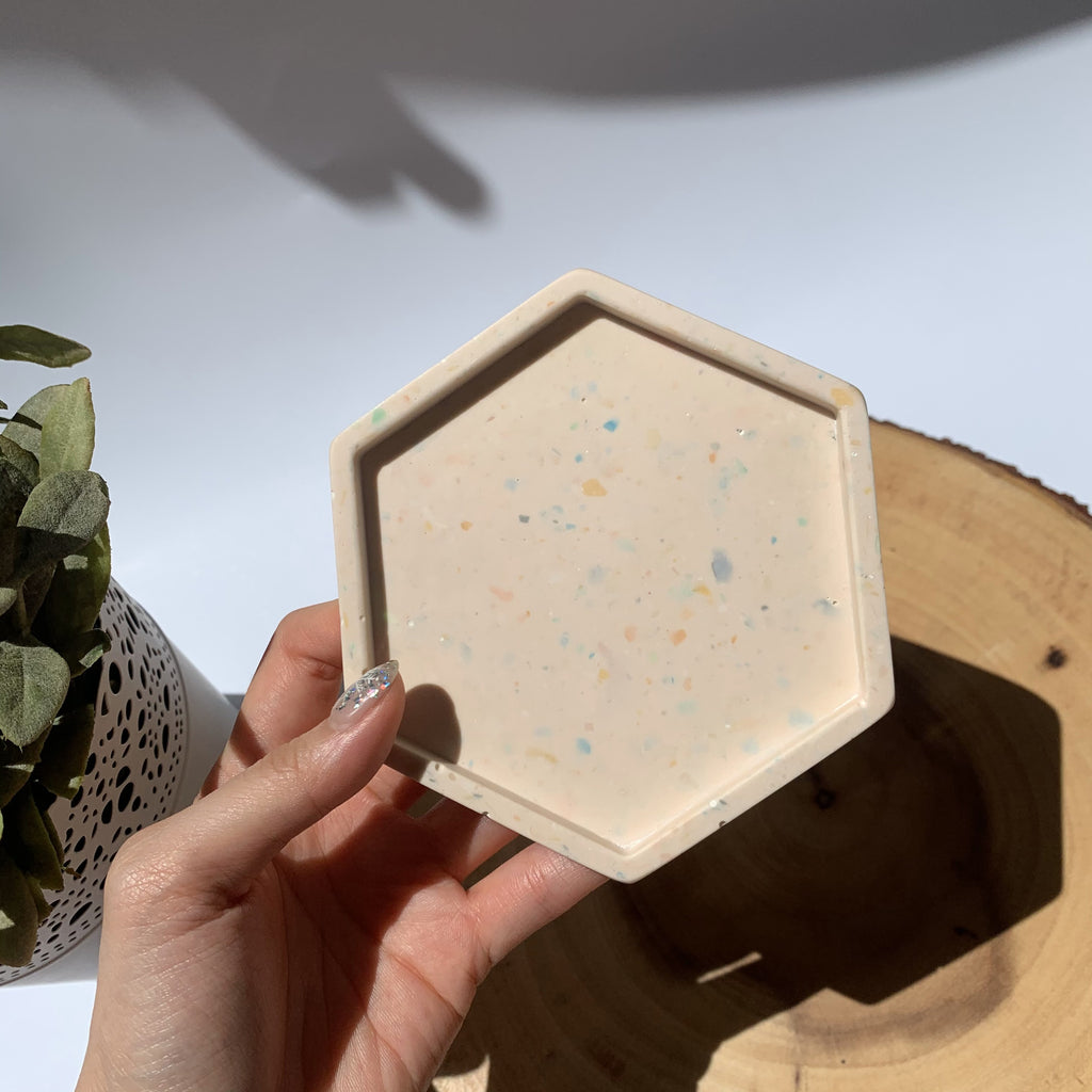 Hexagon Coaster - Pink Speckled